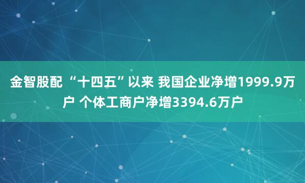 金智股配 “十四五”以来 我国企业净增1999.9万户 个体工商户净增3394.6万户